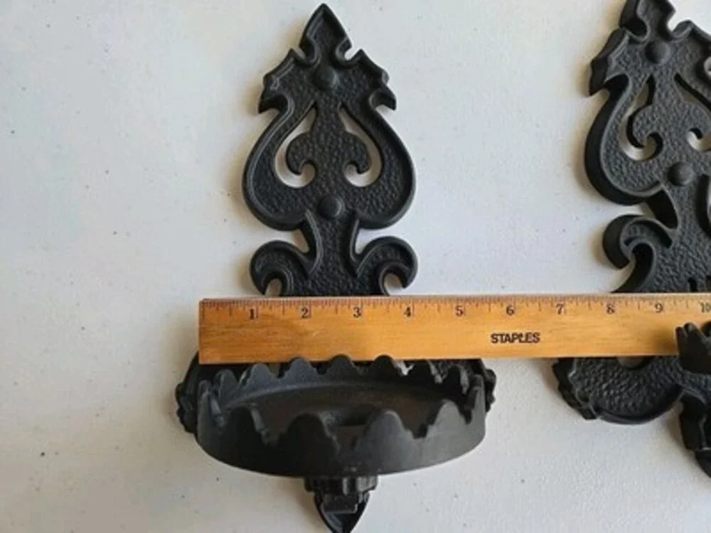 Homco Vintage gothic-style cast iron wall candle sconces-2